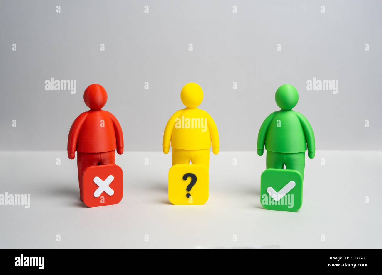 Persone che parlano a favore, contro e indecisi. Elezioni e referendum. Il processo politico. Discorso pubblico. Indecisione degli elettori. Democrazia, attivismo e partecipazione civica. Ricerca sociologica Foto Stock