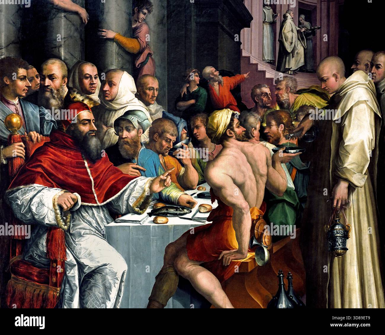 La festa di San Gregorio Magno 1540 di Giorgio Vasari 1568/1571 XV-XVI secolo, Italia, italiano. (Papa Gregorio i, noto anche come San Gregorio Magno, fu papa dal 590 al 604 d.C.). Noto per i suoi significativi contributi allo sviluppo della Chiesa, ) Foto Stock