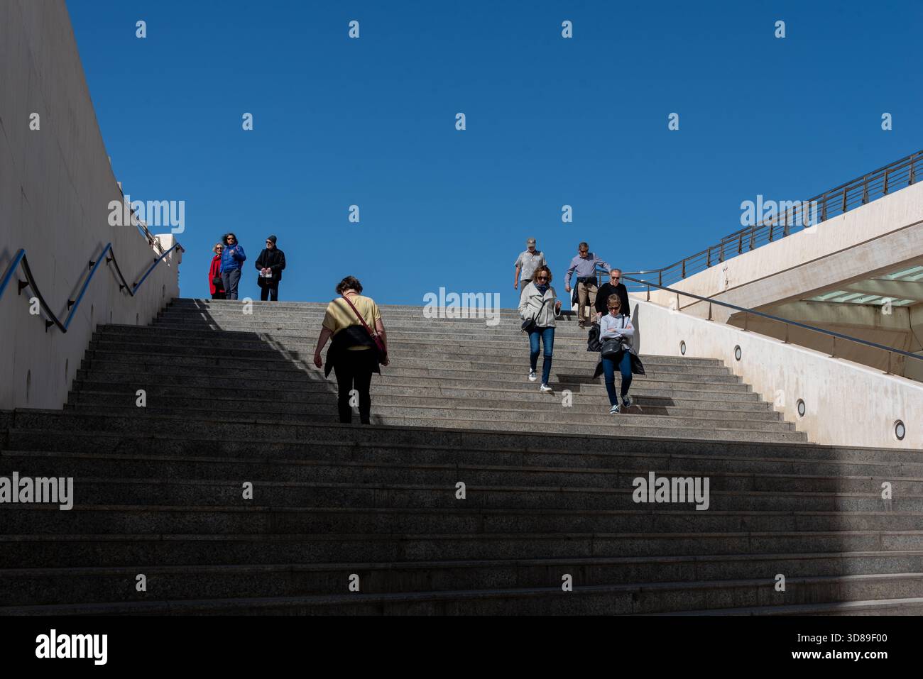 La città delle Arti e delle Scienze di Valencia, in Spagna, presenta la sua iconica architettura futuristica, le piscine d'acqua riflettenti e l'impressionante struttura geometrica Foto Stock