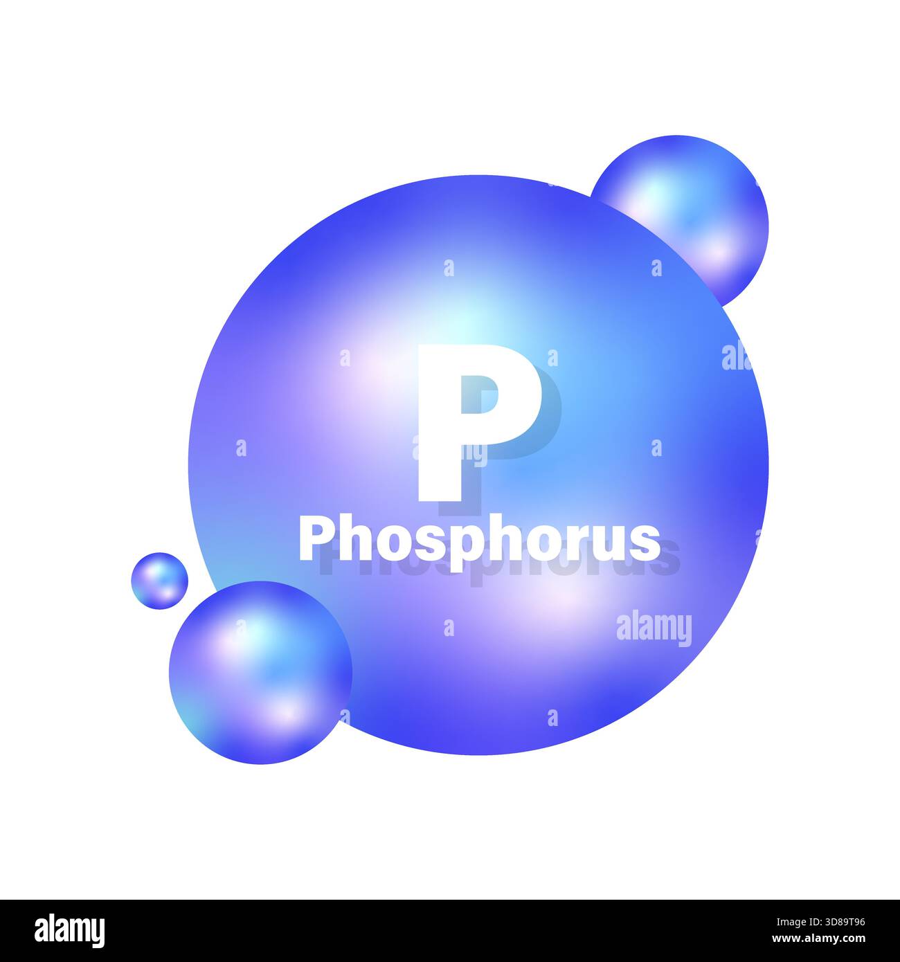 Icona elemento fosforo. Simbolo P chimico. Vettore sfera blu. Pallina nutriente minerale. EPS 10. Illustrazione Vettoriale