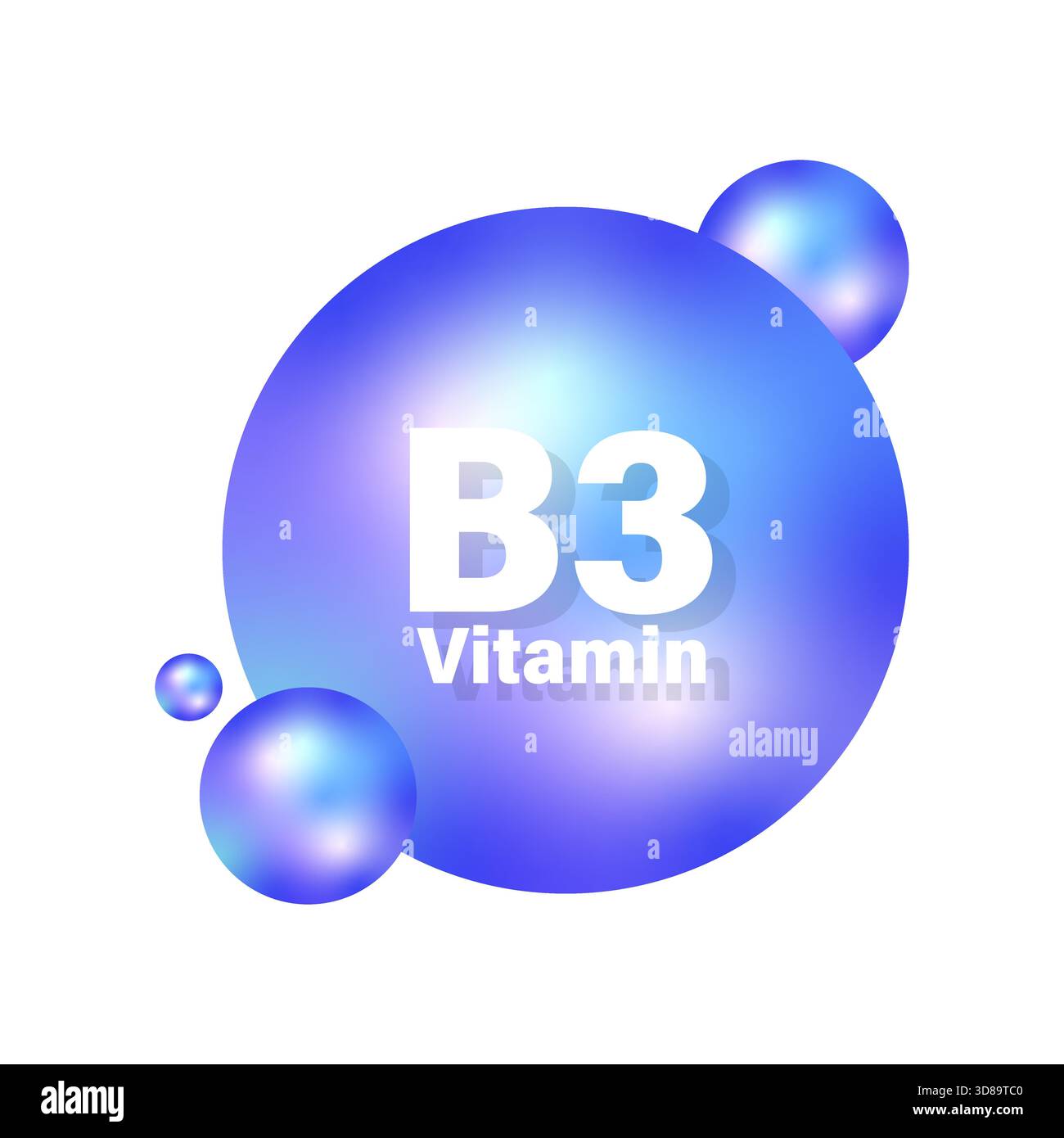 Icona della vitamina B3. Sfera blu. Supplemento niacina Vector. Design lucido delle pillole. EPS 10. Illustrazione Vettoriale