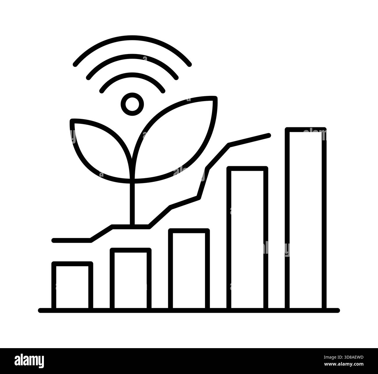 Questa illustrazione mostra una pianta che emerge da un grafico a barre, simboleggiando la crescita sostenibile e l'intersezione tra natura ed economia. Perfetto per Illustrazione Vettoriale