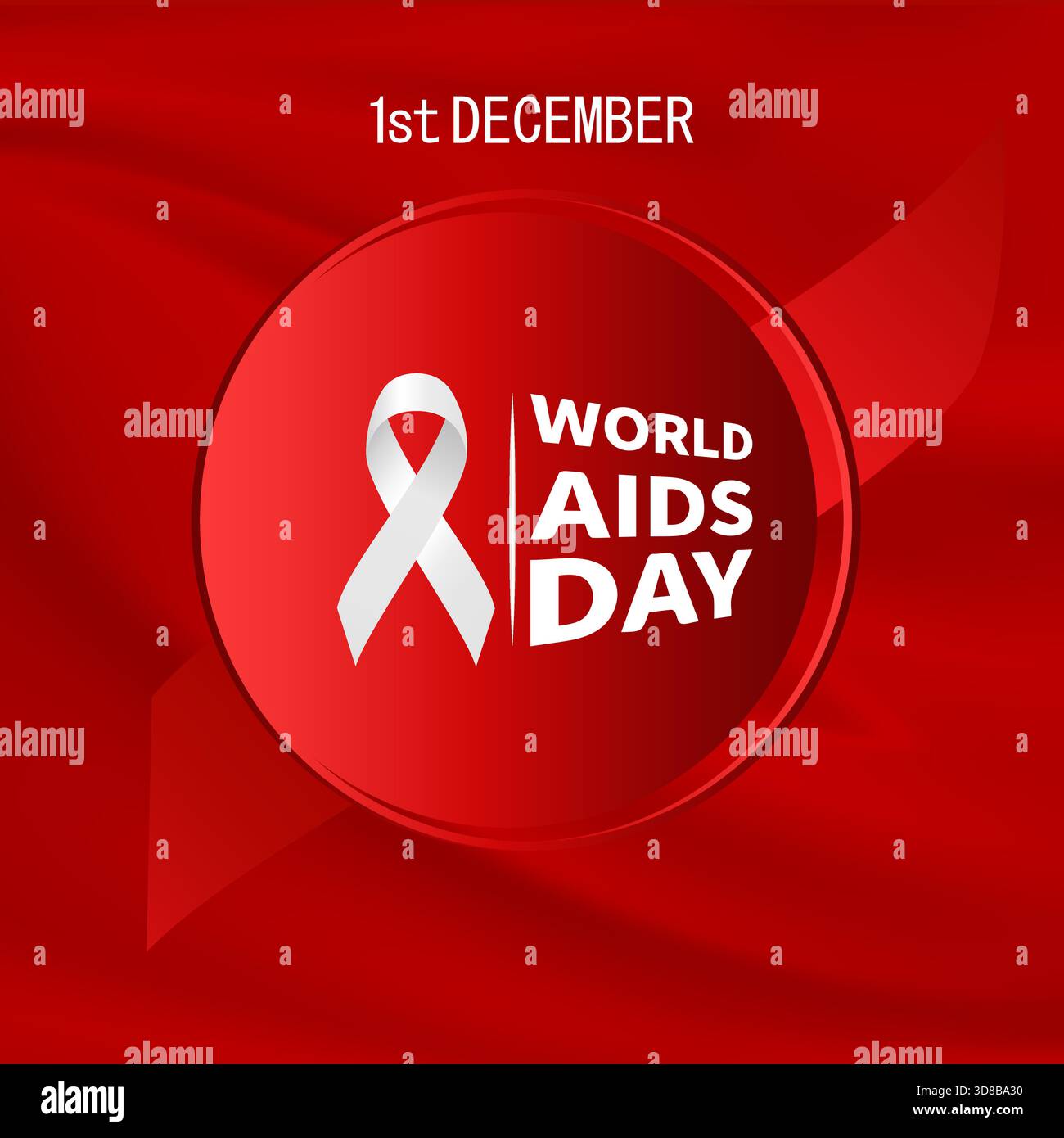 Banner della giornata mondiale dell'AIDS con sfondo rosso e nastro di consapevolezza bianco.eps Illustrazione Vettoriale