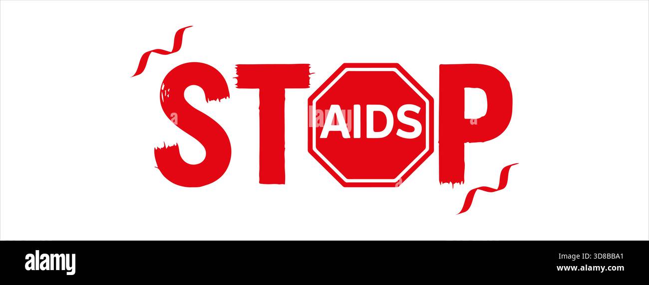 Messaggio "STOP AIDS" in stile grunge. È dotato di "AIDS" all'interno di un segnale di stop rosso sul nero. Ideale come EPS, JPG o PNG trasparente per la consapevolezza Illustrazione Vettoriale