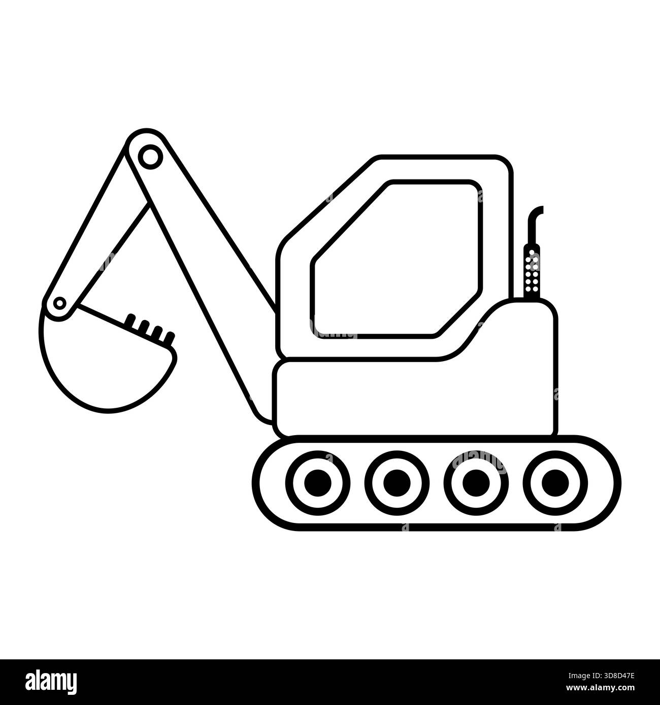 Escavatore artistico Simple Line. Perfetto per materiali didattici, libri per bambini, pagine da colorare, progetti ingegneristici e progetti di costruzione. Illustrazione Vettoriale