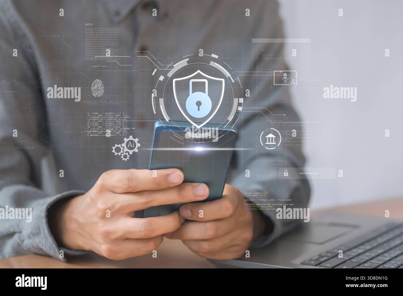 Cibersicurezza e protezione contro l'hacking di dati personali e organizzativi Foto Stock