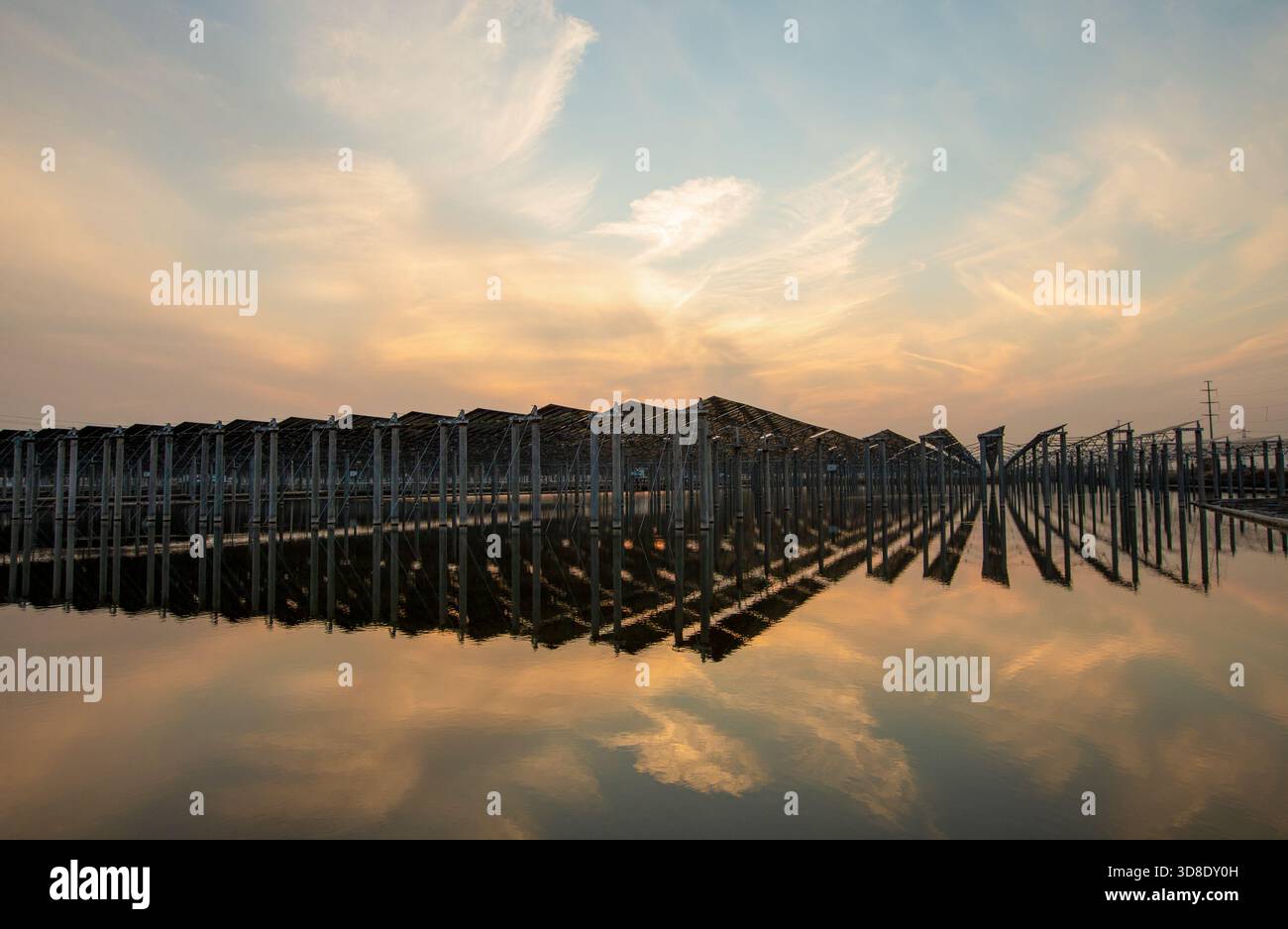 Costruzione in loco di pannelli fotovoltaici Foto Stock