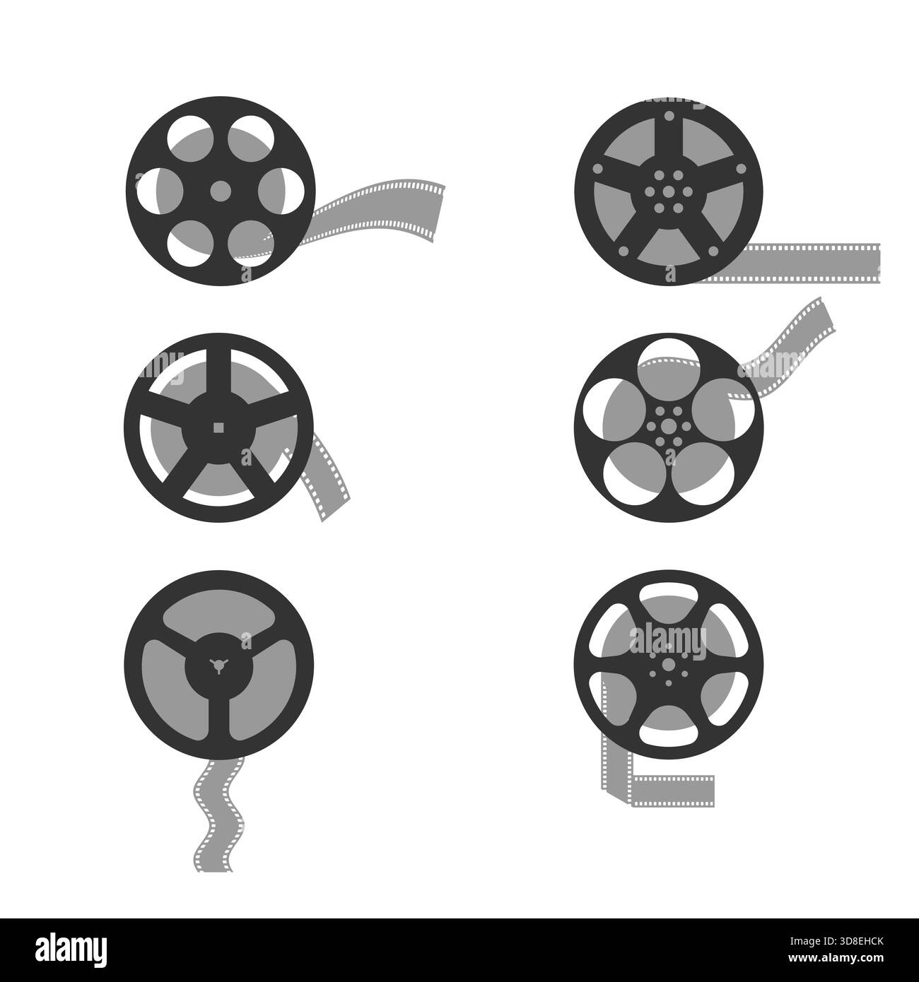 Raccolta di icone di varie strisce di pellicola. Icona attrezzatura pellicola. Simbolo del cinema. Illustrazione vettoriale Illustrazione Vettoriale
