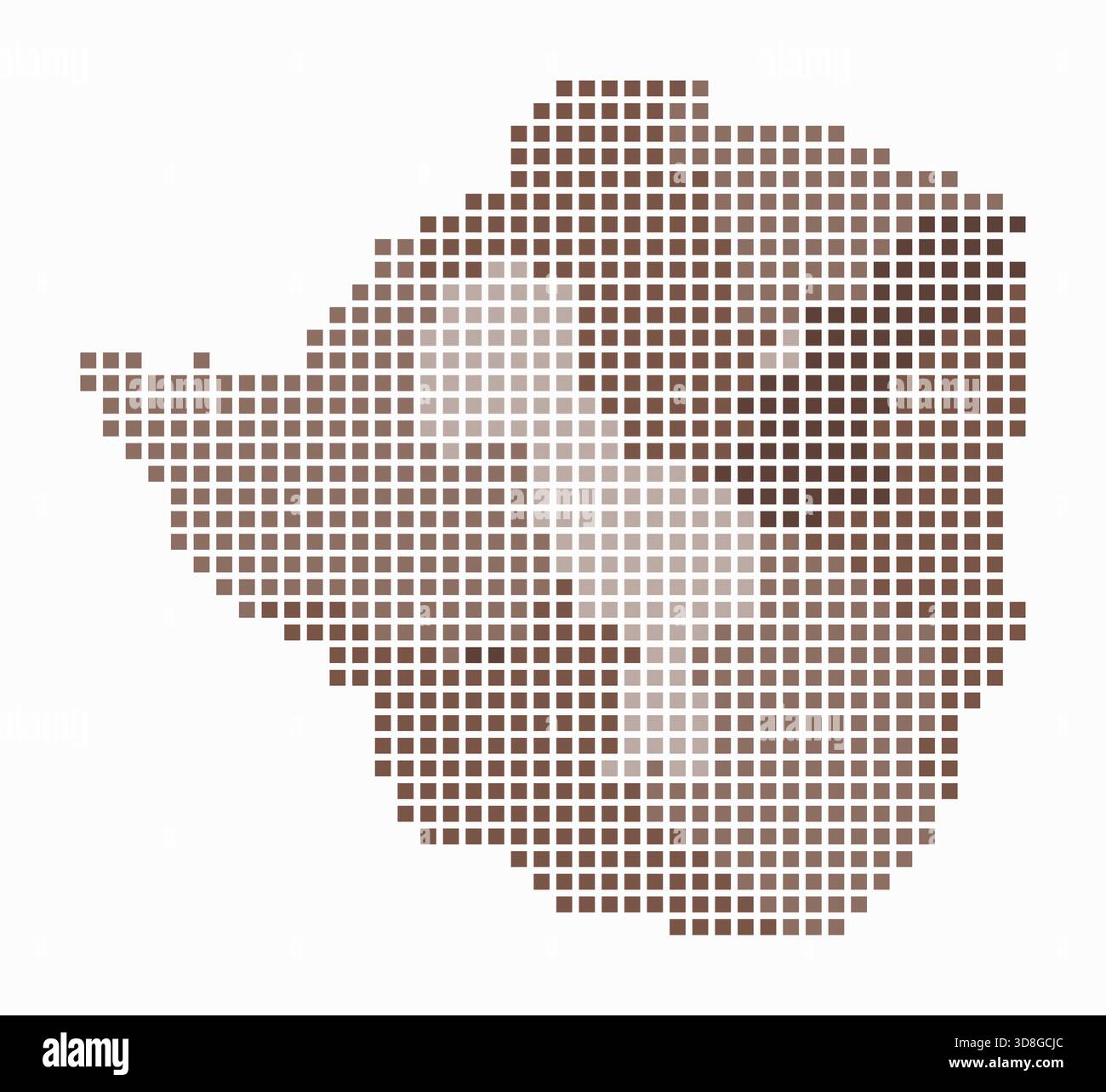 Mappa punteggiata dello Zimbabwe. Mappa digitale del paese su sfondo bianco. Forma dello Zimbabwe con punti quadrati. Stile puntini colorati. Quadrati di grandi dimensioni. Illustrazione Vettoriale