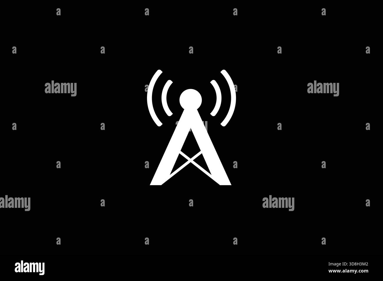 Design del logo Letter A Signal Telecommunication Tower su sfondo nero Illustrazione Vettoriale