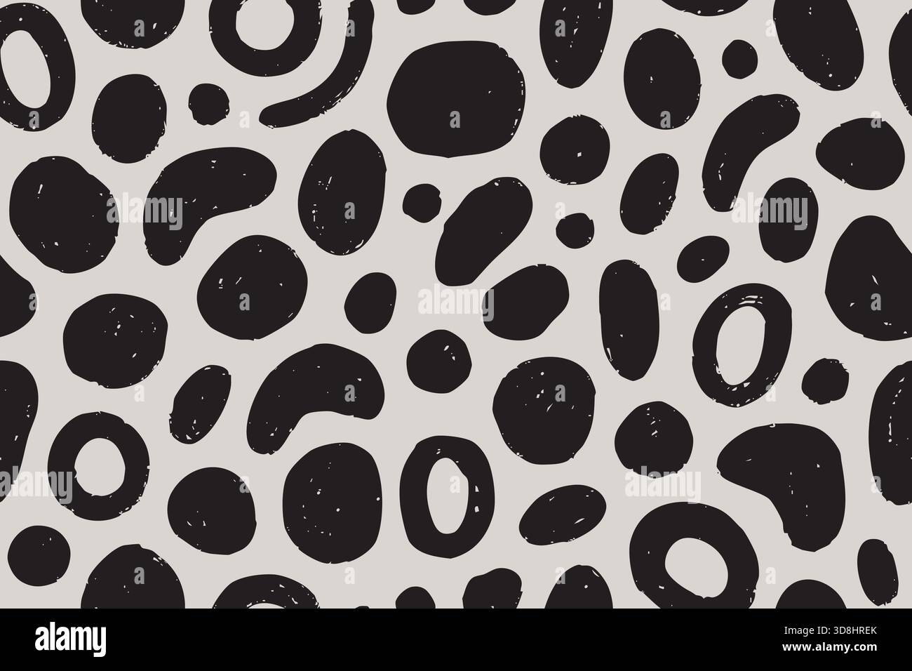 Motivo di animali disegnato a mano con forme nere testurizzate su sfondo beige senza cuciture. Illustrazione Vettoriale