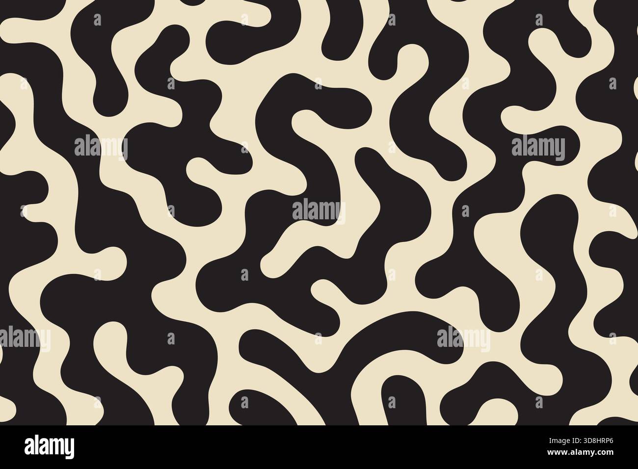 Forme fluide di colore nero e crema che formano un motivo mimetico astratto. Illustrazione Vettoriale