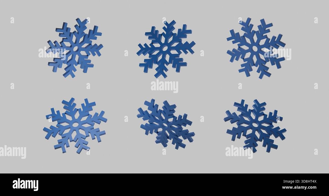 Collezione Modern Blue Snowflakes 3D su sfondo chiaro – elementi di design per le vacanze Foto Stock