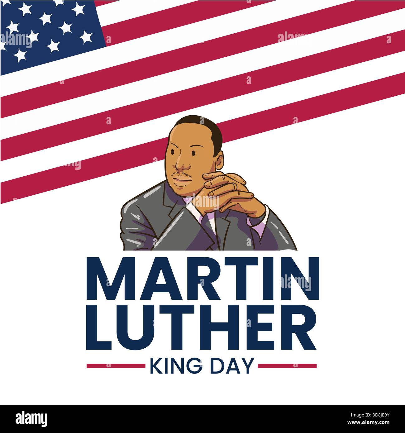 Martin Luther King Jr Day Illustration con sfondo American Flag Illustrazione Vettoriale