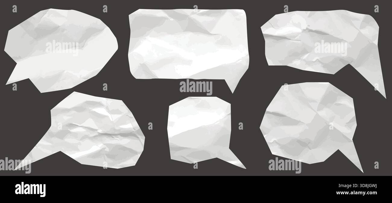 Set di sagome ritagliate in carta arricciata. Bolle vocali con effetto mezzitoni. Modelli strutturati, sdrucciolevoli, elementi vettoriali Illustrazione Vettoriale