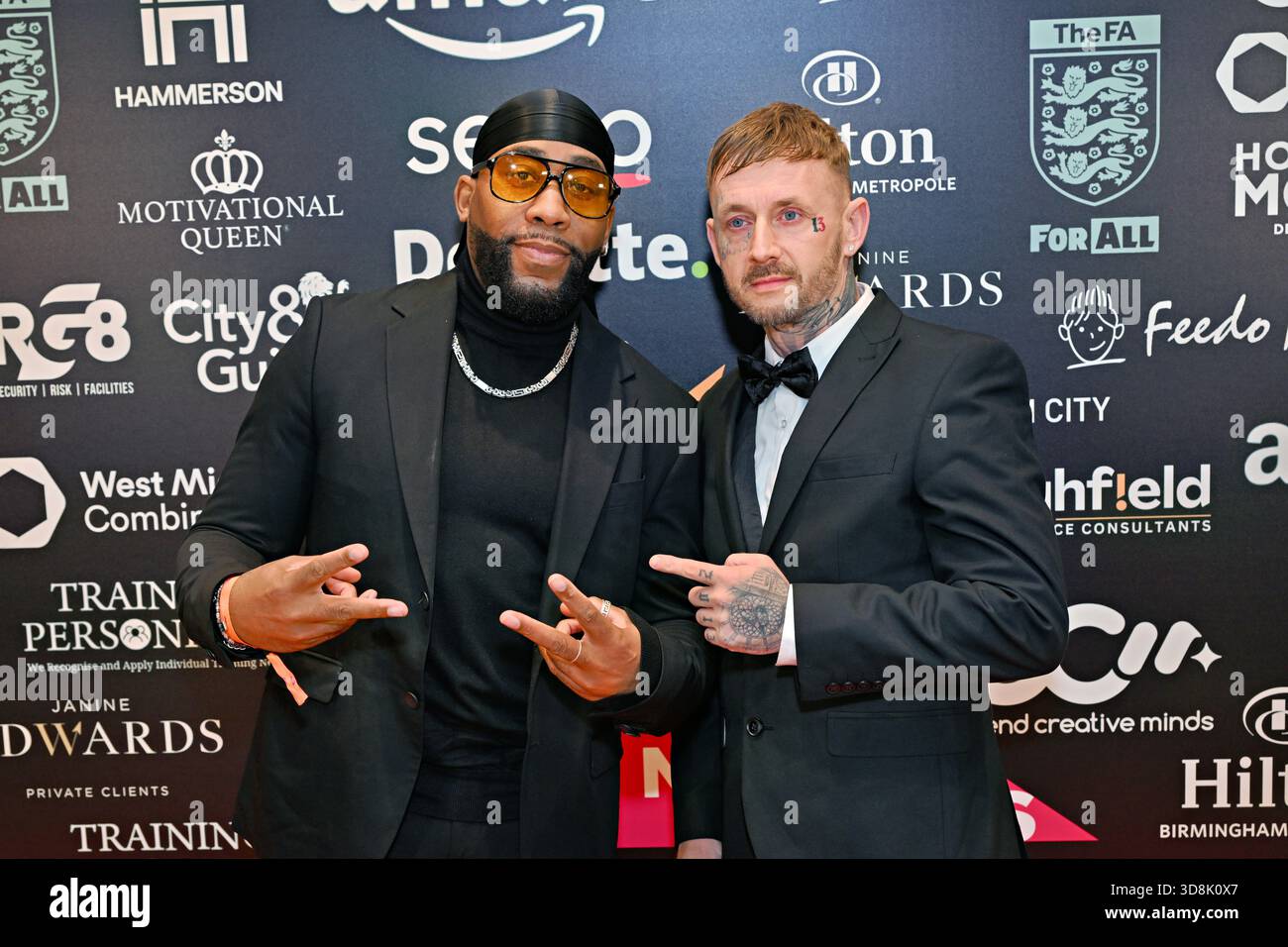 Birmingham, Regno Unito. 29 novembre 2025. Kule T, Carl Scott ai Multicultural Business & Community Champion Awards 2025 (MBCC Awards) all'Hilton Birmingham Metropole, Birmingham, Regno Unito. (Foto di 李世惠/SEE li/Picture Capital) credito: Vedi li/Picture Capital/Alamy Live News Foto Stock