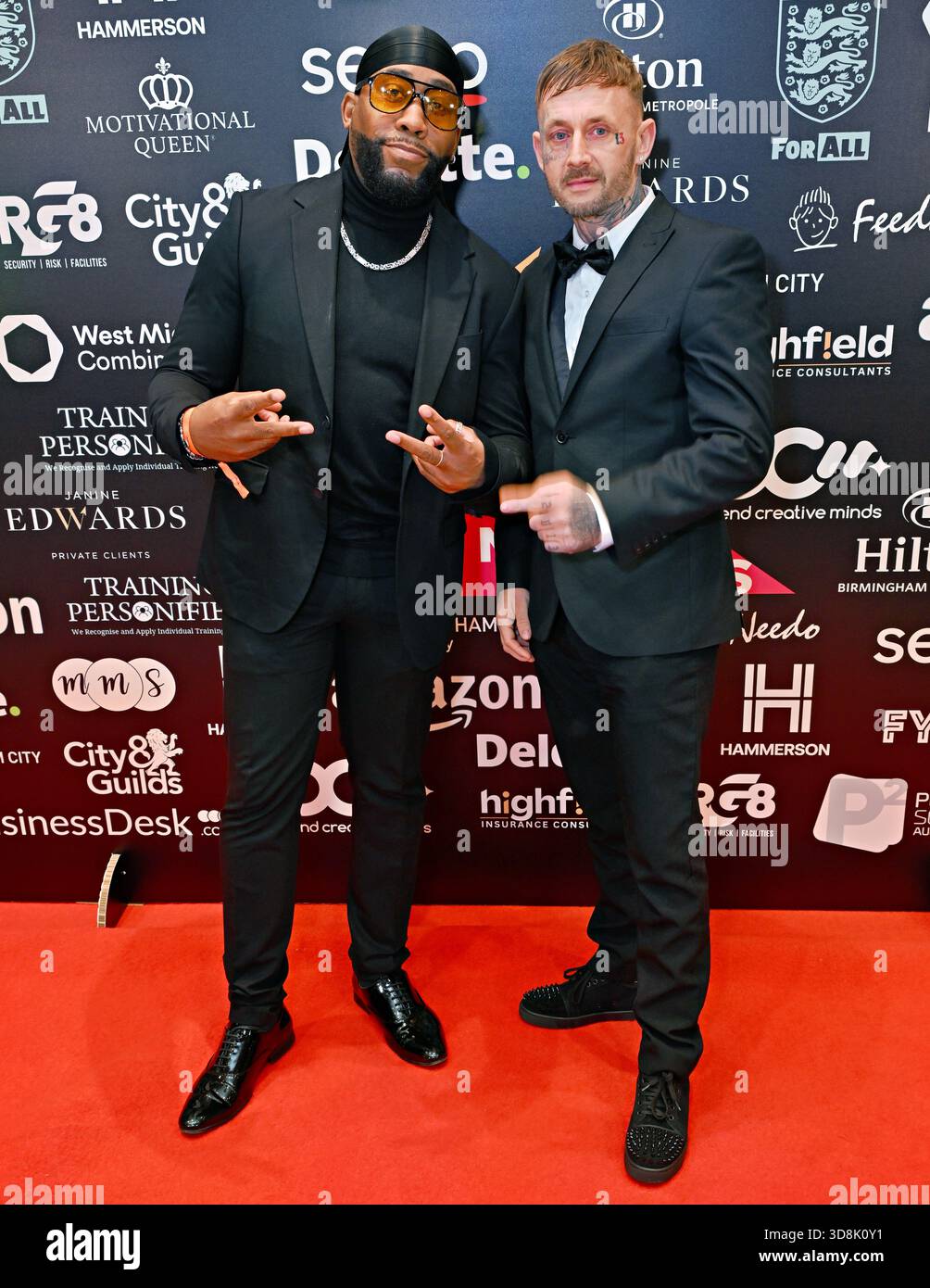 Birmingham, Regno Unito. 29 novembre 2025. Kule T, Carl Scott ai Multicultural Business & Community Champion Awards 2025 (MBCC Awards) all'Hilton Birmingham Metropole, Birmingham, Regno Unito. (Foto di 李世惠/SEE li/Picture Capital) credito: Vedi li/Picture Capital/Alamy Live News Foto Stock