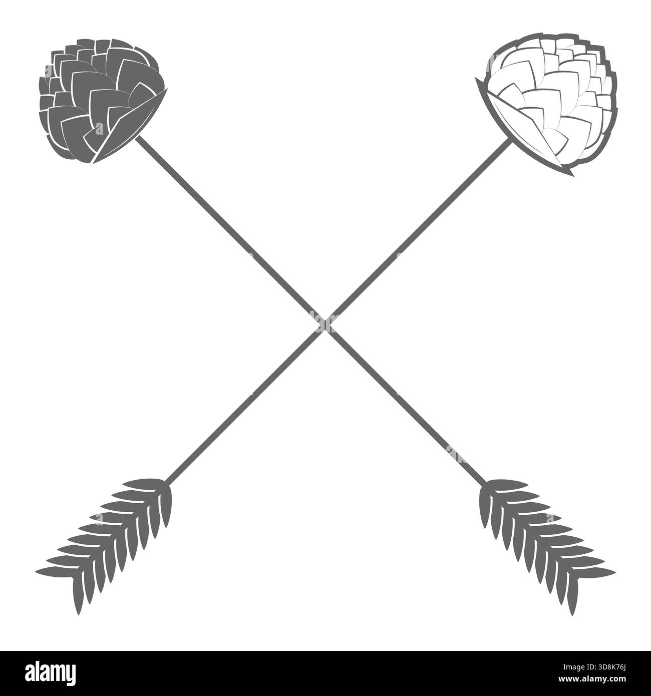 Set di icone bicolore della birra artigianale. illustrazione. Contiene frecce con punta di luppolo, nastro, bottiglie, tazze, fusti, luppolo, mano con luppolo... Punto 11 Foto Stock