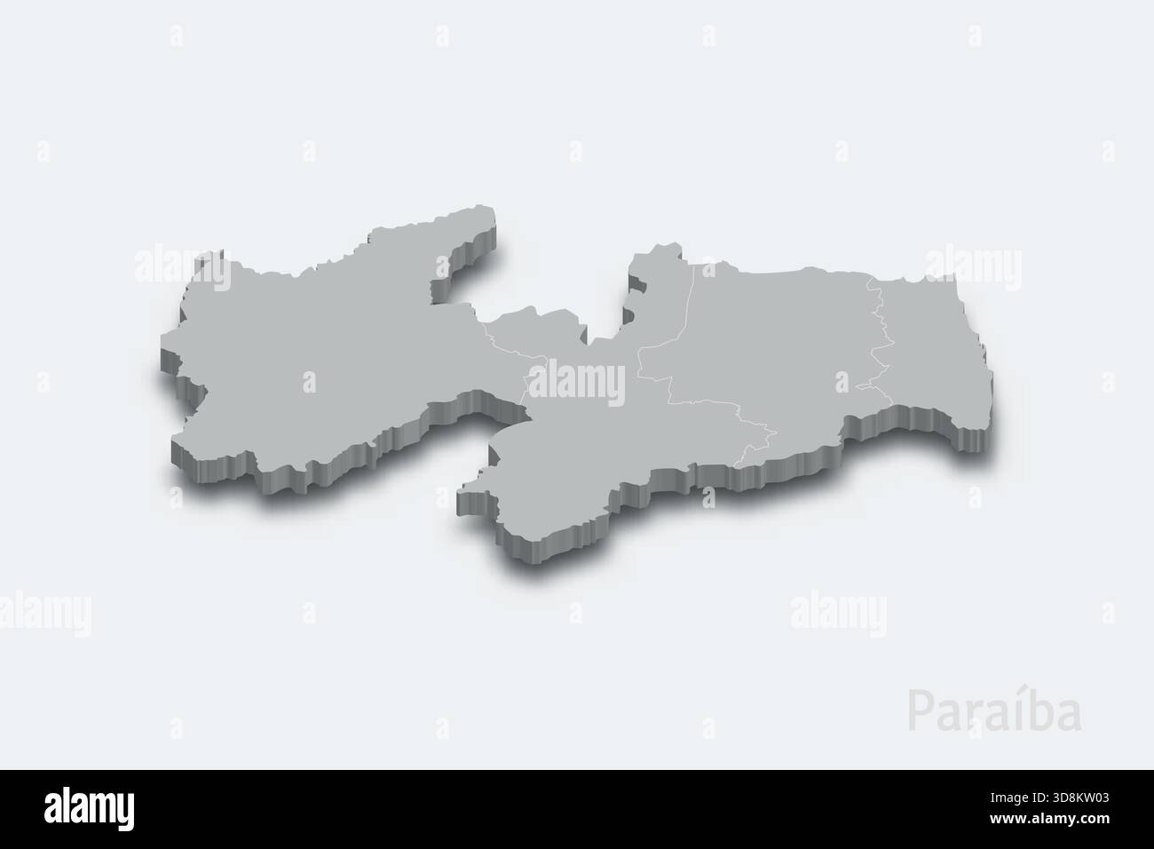 Mappa isometrica 3d Paraiba con regioni di confine. Stato del Brasile Illustrazione Vettoriale
