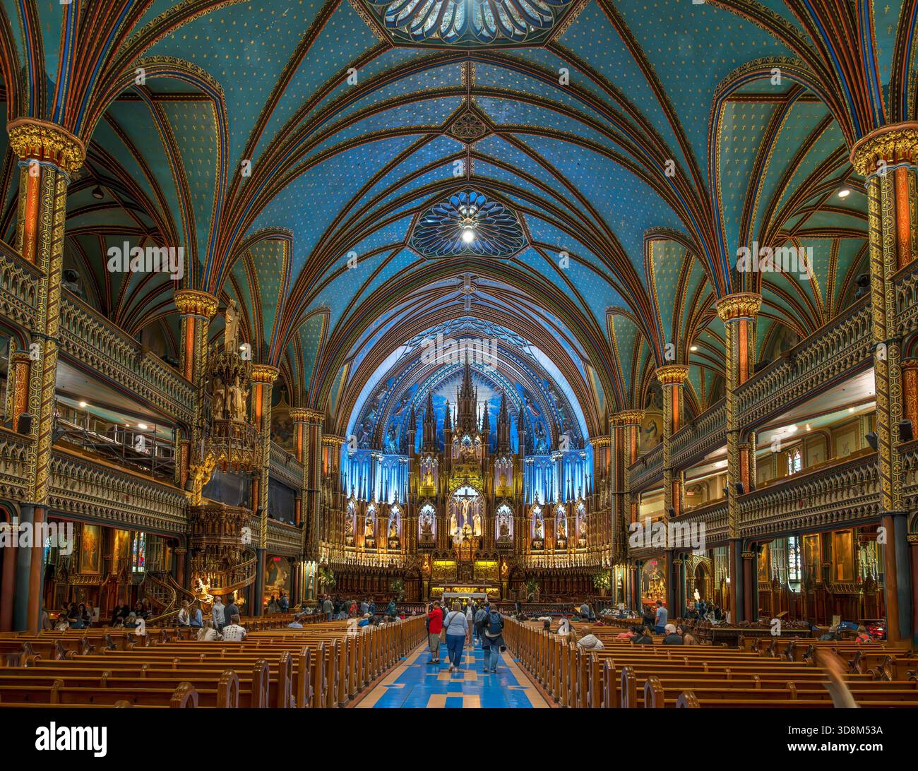 Interno della Basilica di Notre-Dame di Montreal (Basilique Notre-Dame de Montréal), Place d'Armes, Montreal, Quebec, Canada Foto Stock