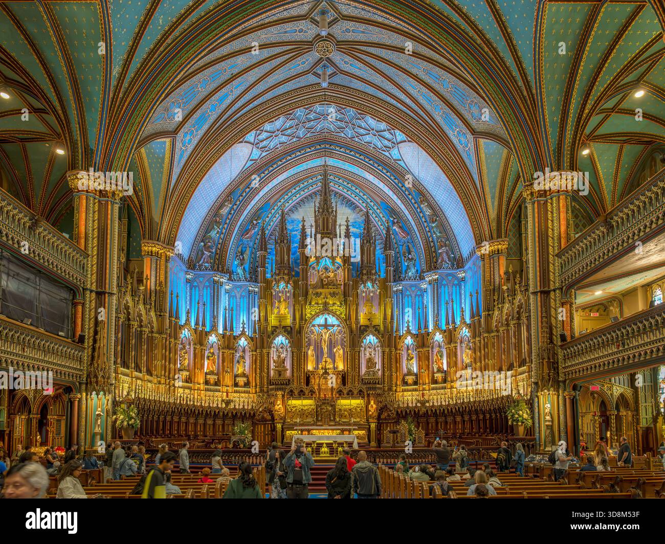 Interno della Basilica di Notre-Dame di Montreal (Basilique Notre-Dame de Montréal), Place d'Armes, Montreal, Quebec, Canada Foto Stock