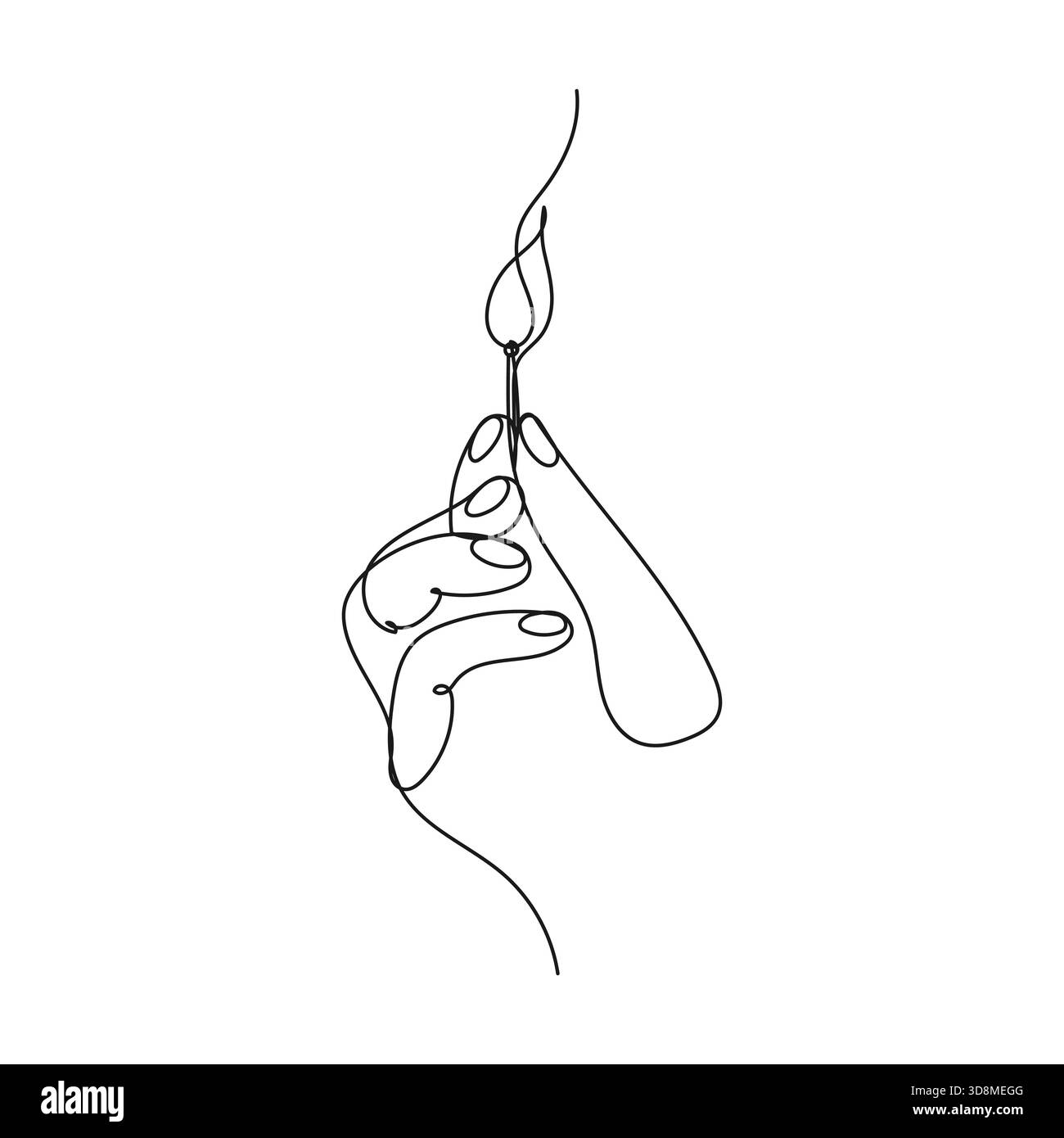 Mano che tiene una partita illuminata. Minimo vettore di una linea. Fiamma, accensione e la scintilla del nuovo concetto di idee. Illustrazione Vettoriale