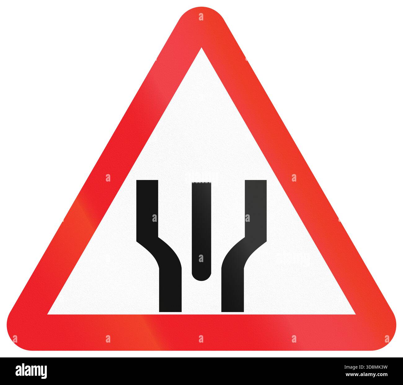 Segnale stradale utilizzato in India - inizio della carreggiata doppia. Foto Stock