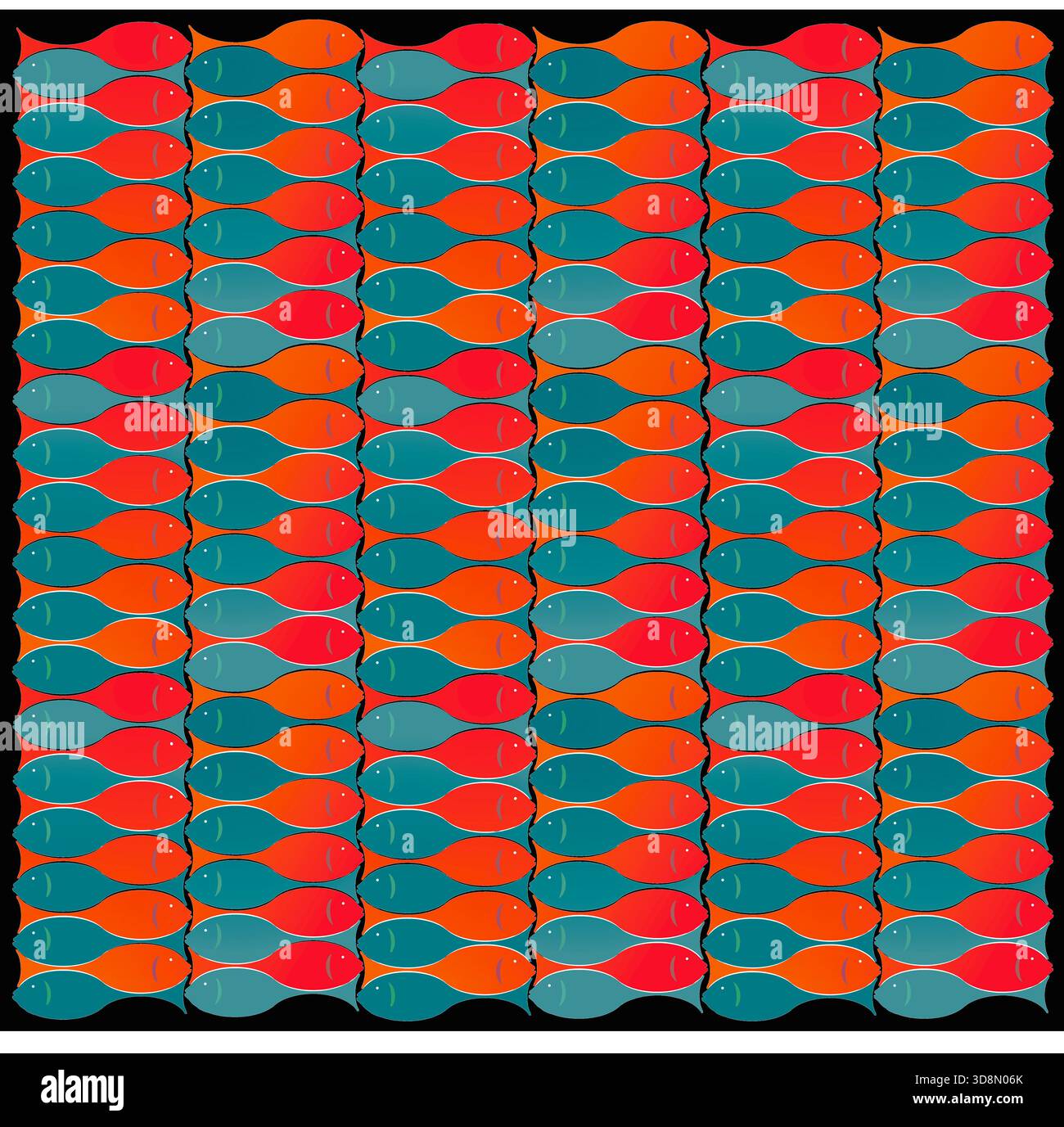 Un colorato design dei pesci mostra i pesci che scolpiscono in colori vivaci. Foto Stock