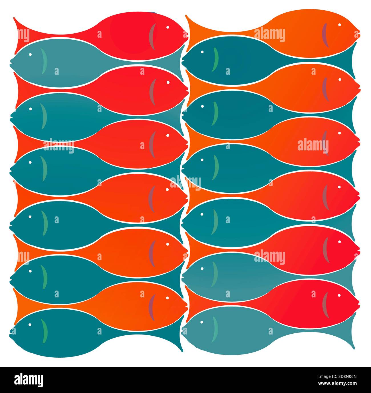Un colorato design dei pesci mostra i pesci che scolpiscono in colori vivaci. Foto Stock