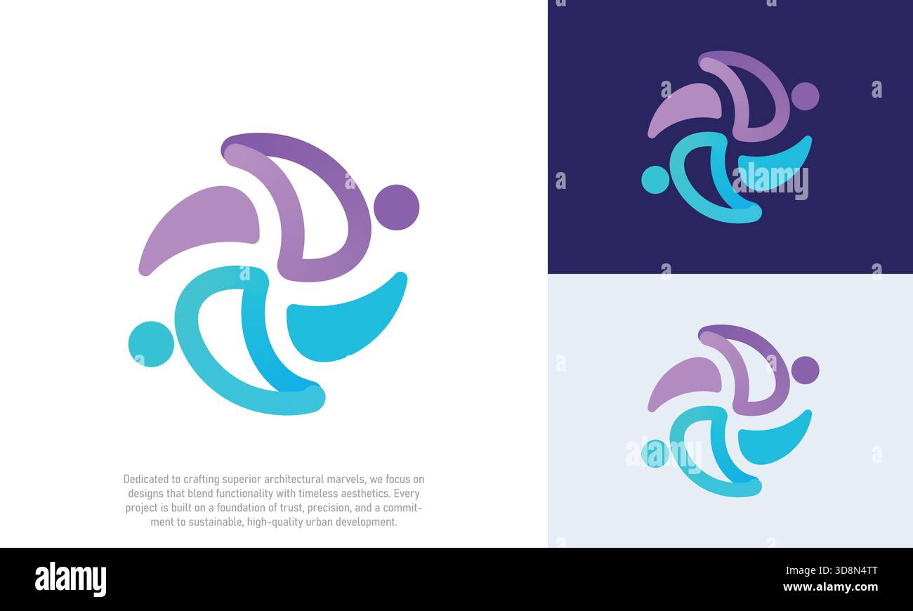 Logo Dynamic Four People Collaboration icona Circular Teamwork and Continuous Growth Illustrazione Vettoriale
