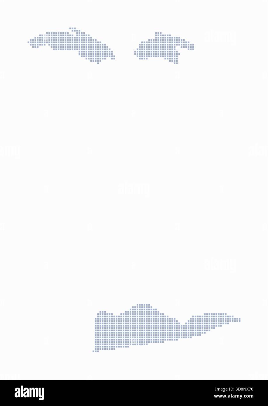 Mappa punteggiata delle Isole Vergini americane. Mappa digitale del paese su sfondo bianco. Forma delle Isole Vergini americane con punti quadrati. Illustrazione Vettoriale