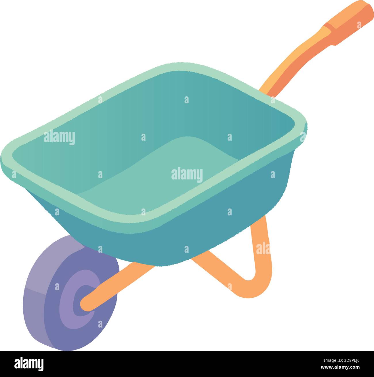 Carriola da giardino con lavabo profondo ruota anteriore singola e maniglie per il trasporto. Illustrazione Vettoriale