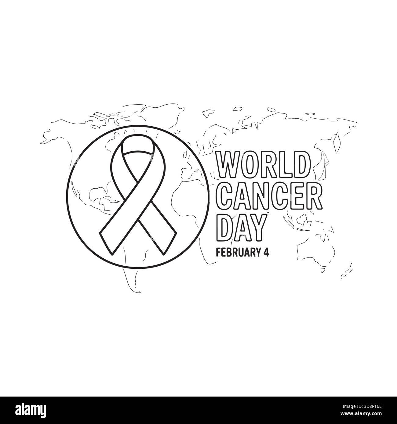 Giornata mondiale del cancro 4 febbraio simbolo del nastro di consapevolezza Illustrazione Vettoriale