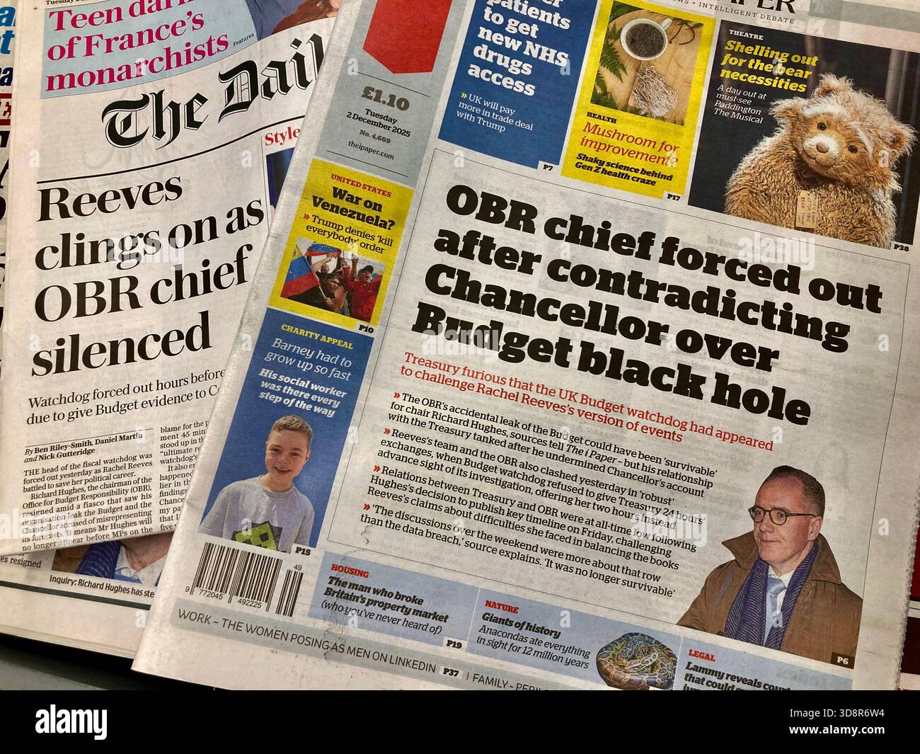 I giornali britannici si preoccupano che il presidente dell'OBR si ritiri dopo la pubblicazione anticipata del documento di bilancio Foto Stock