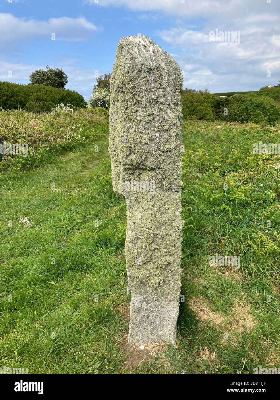 Isole britanniche del Canale. Alderney. La pietra della Madonna. Pietra in piedi. Foto Stock