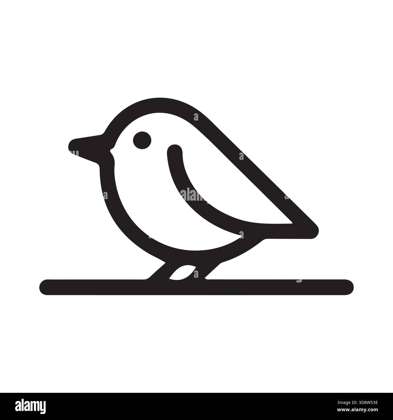 Disegno minimalista di un uccello in volo e semplice icona di un uccello arroccato su un ramo Illustrazione Vettoriale