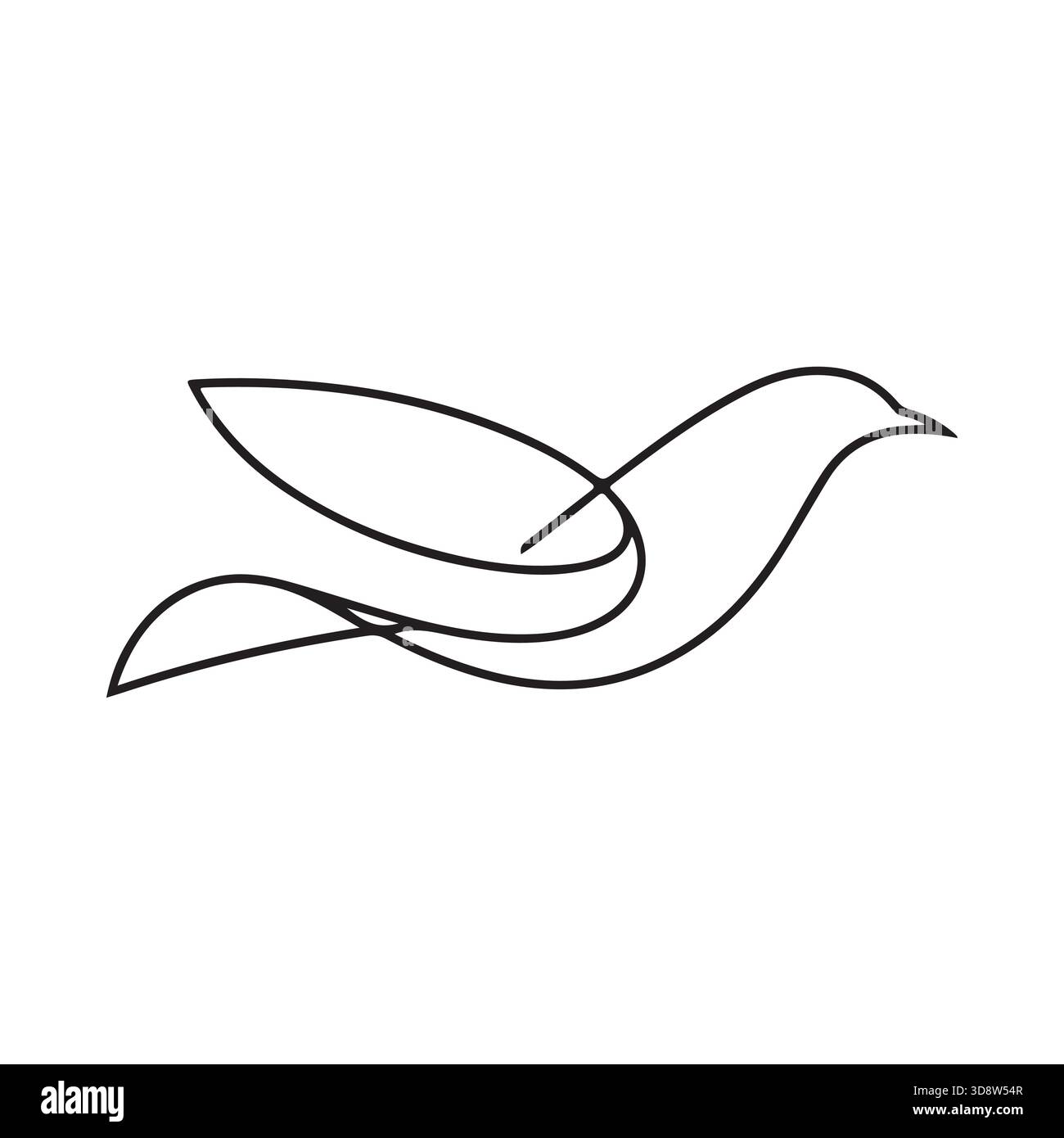 Disegno minimalista di un uccello in volo e semplice icona di un uccello arroccato su un ramo Illustrazione Vettoriale