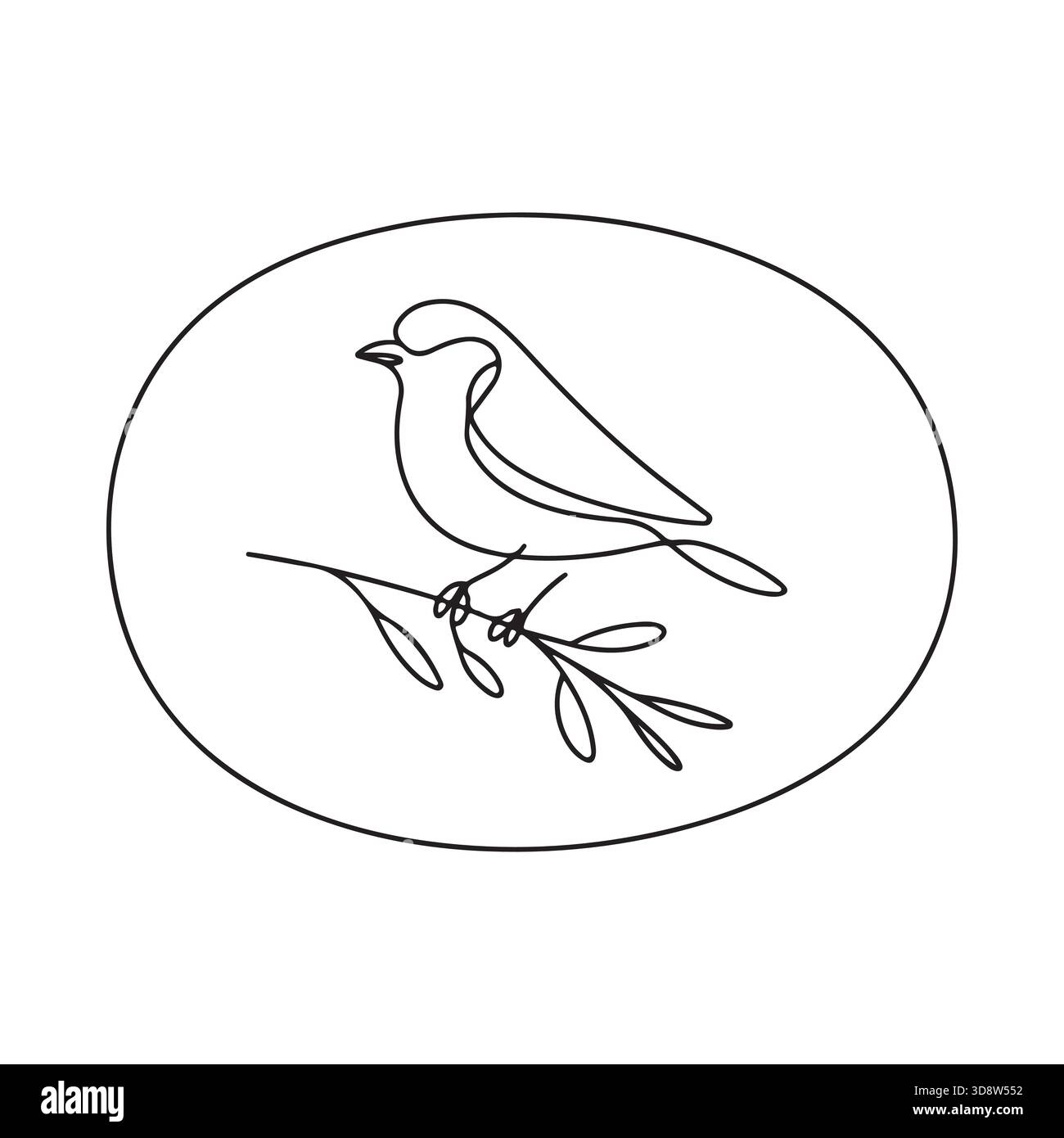 Disegno minimalista di un uccello in volo e semplice icona di un uccello arroccato su un ramo Illustrazione Vettoriale