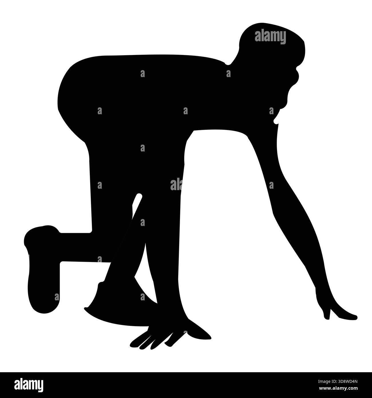 Silhouette dell'atleta in posizione di partenza per gare sprint, allenamenti di velocità, gare di corsa, preparazione sportiva e prestazioni atletiche dinamiche Illustrazione Vettoriale