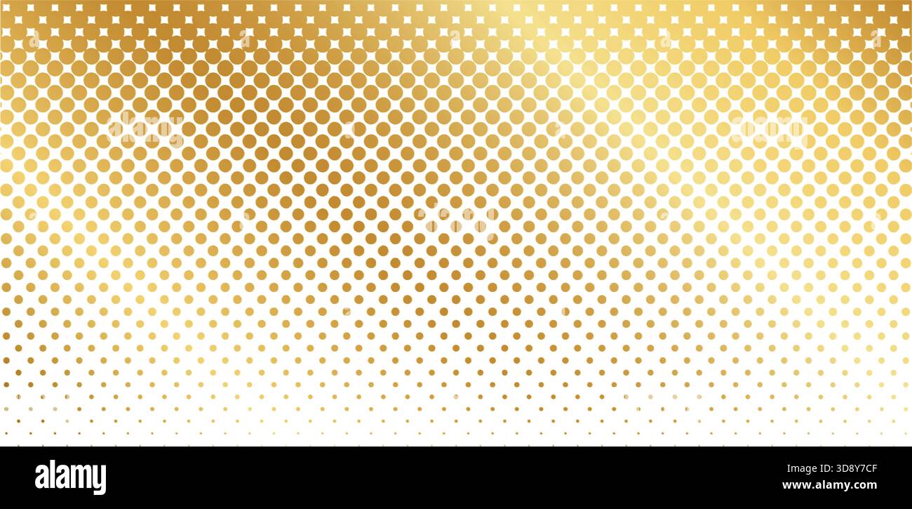 Sfondo tratteggiato con effetto gradiente. Elegante motivo a pois dorato. Sfondo con texture metallizzata a disturbo, grana, pixel o bitmap. Illustrazione vettoriale. Illustrazione Vettoriale