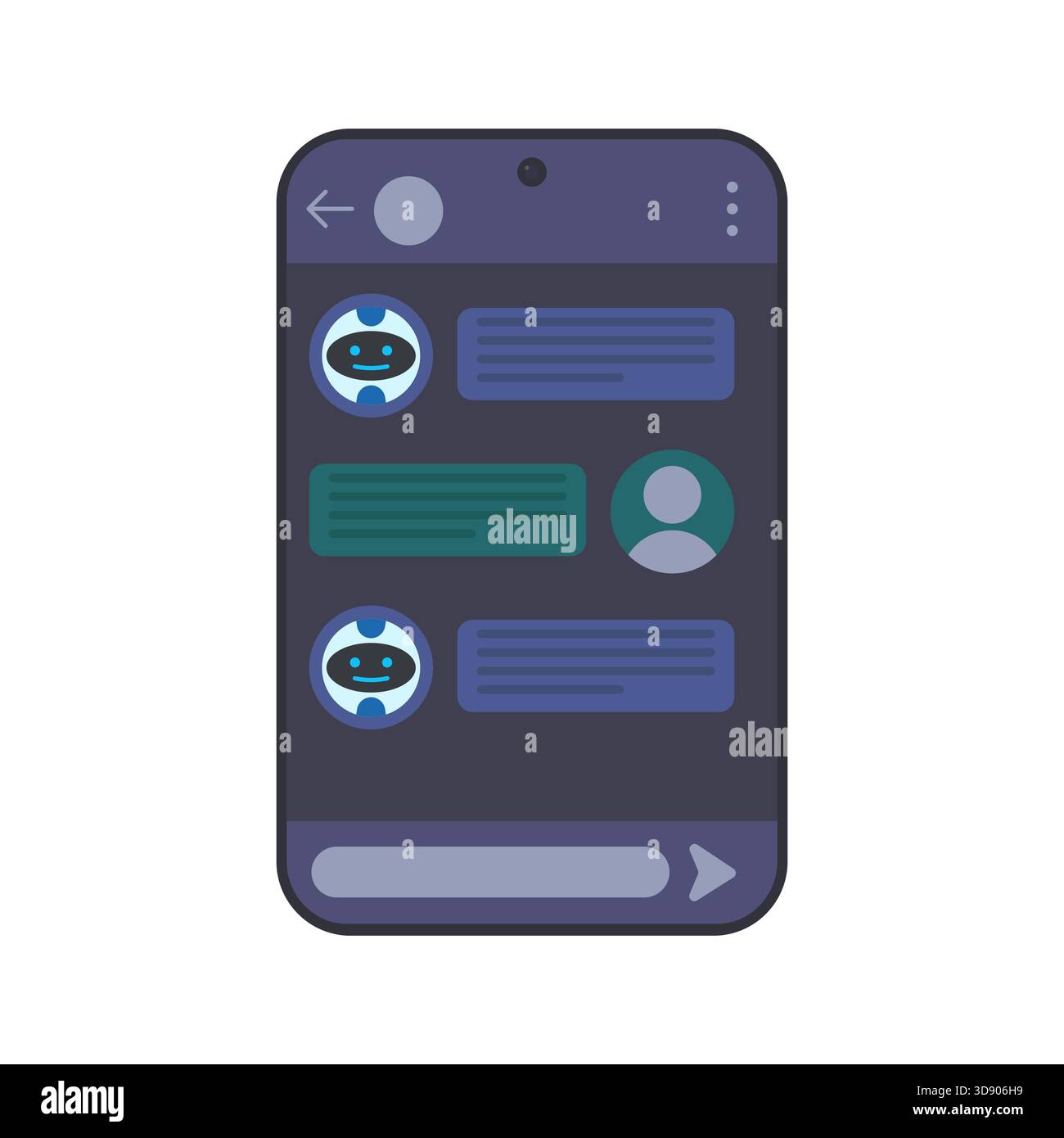 Illustrazione di Flat Vector conversazione chatbot sullo smartphone Illustrazione Vettoriale