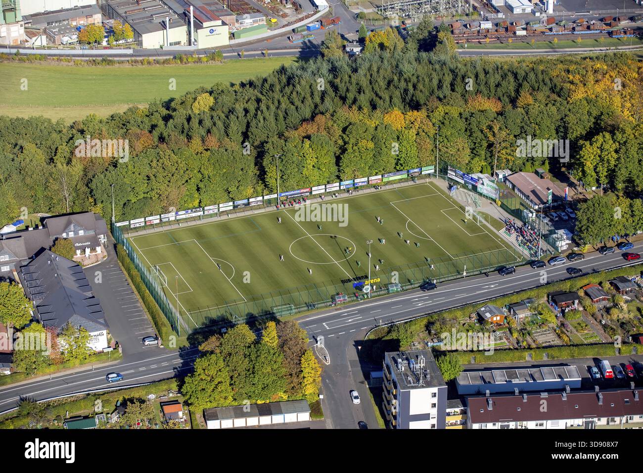 PUS-Arena, Sportpaltz, campo di calcio Frankfurter Strasse, Siegen, Siegerland, Renania settentrionale-Vestfalia, Germania, DE, Europa, vista aerea, vista a volo d'uccello Foto Stock