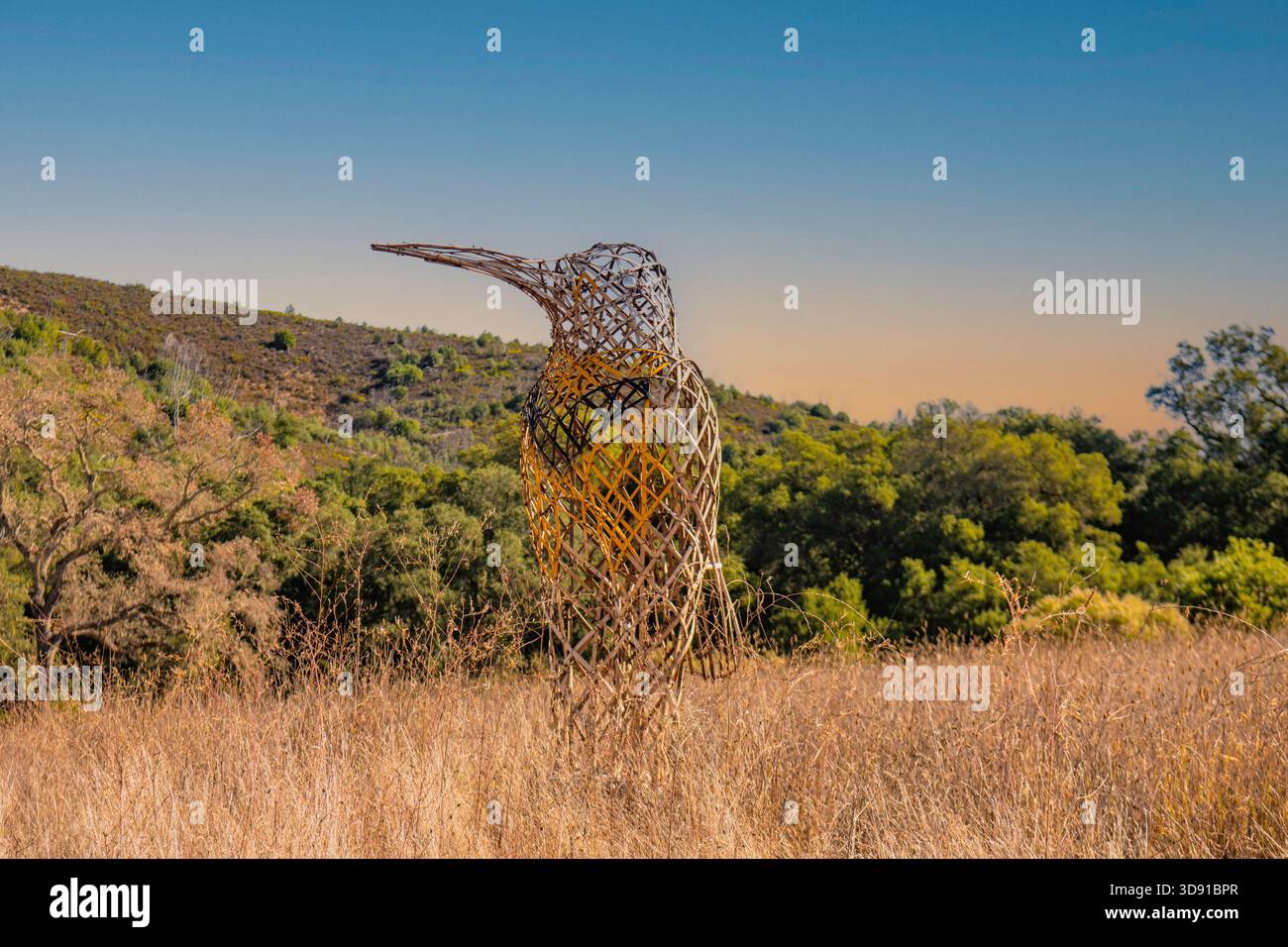 Gigantesche sculture di uccelli realizzate in bambù e materiali naturali. Creato dai Myth Makers, gli artisti donna Doand Andy Moerlein. Foto Stock