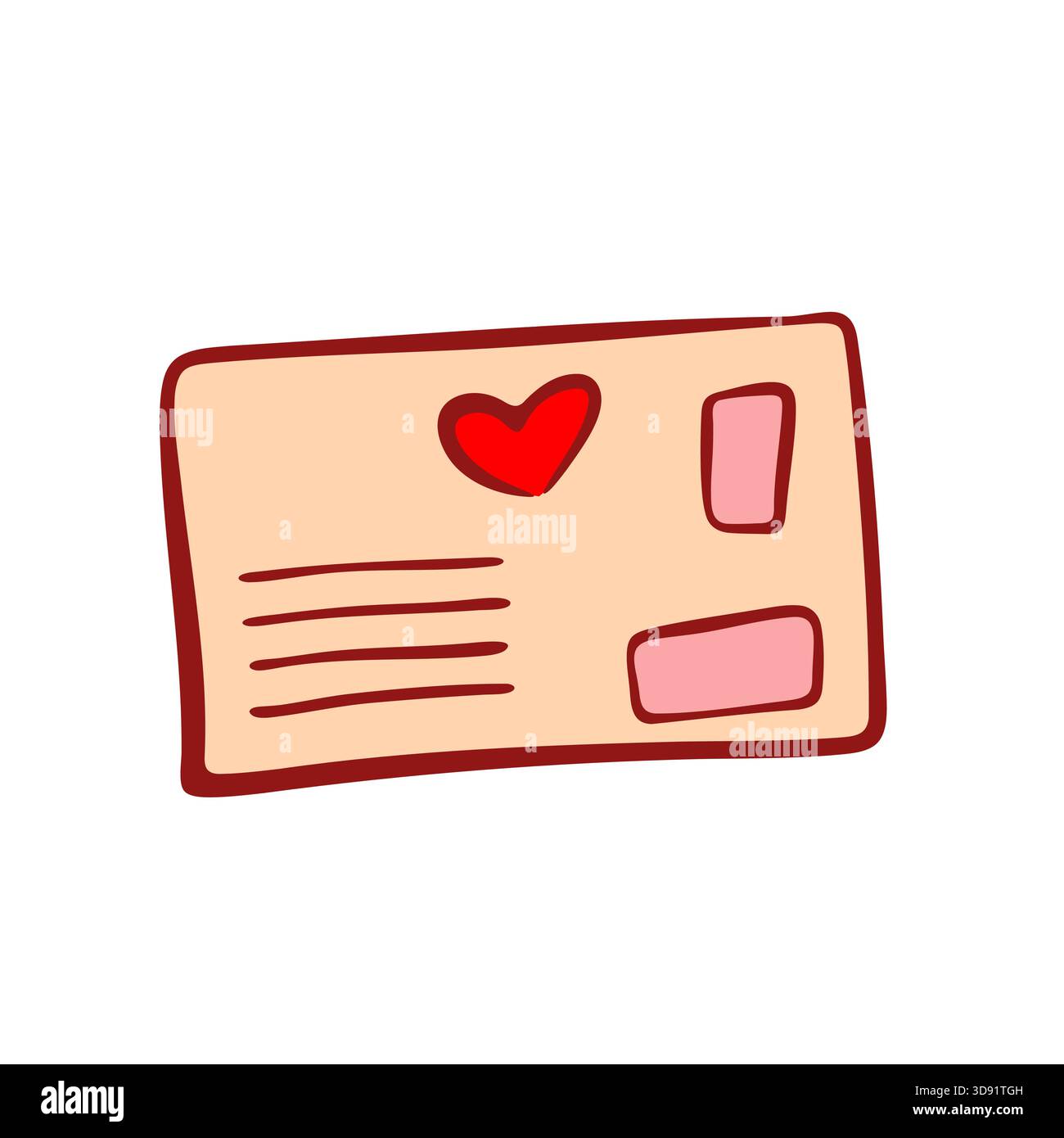 Carina cartolina a forma di cuore disegnata a mano. Illustrazione piatta. Illustrazione Vettoriale