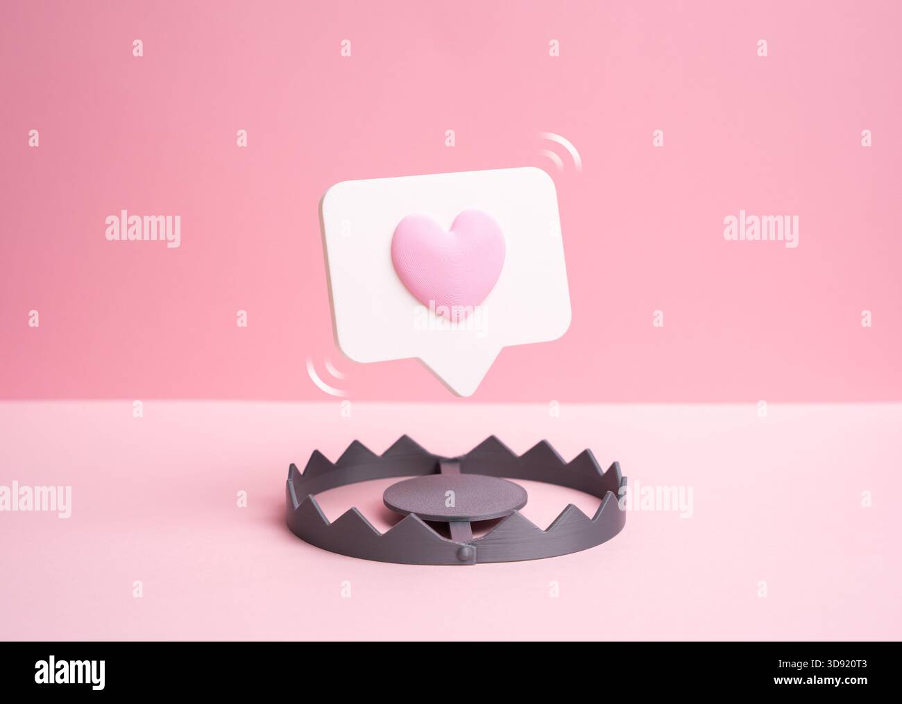 Un messaggio d'amore come esca per una trappola. Incontri e truffatori online. Frode digitale e manipolazione emotiva. Consapevolezza della cybersicurezza, sicurezza dei social media Foto Stock