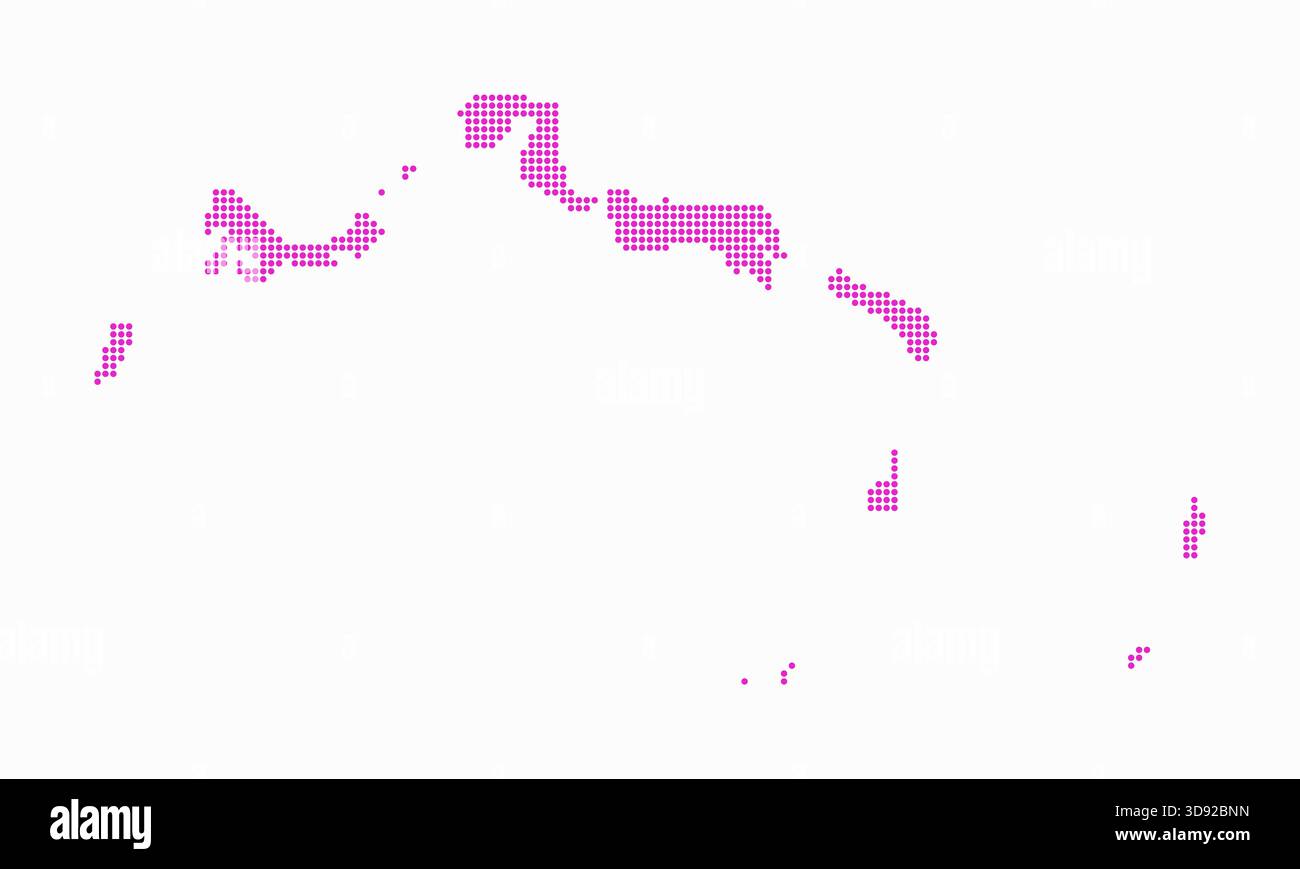 Mappa punteggiata delle isole Turks e Caicos. Mappa digitale del paese su sfondo bianco. Le isole Turks e Caicos sono a forma di punti circolari. Illustrazione Vettoriale