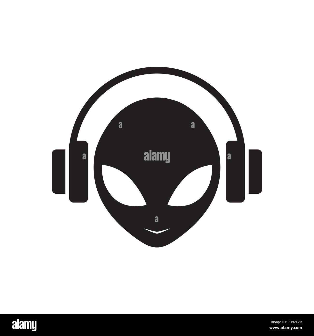 Alien con il logo delle cuffie. Semplice illustrazione dei segni musicali alieni, vettore. Illustrazione Vettoriale