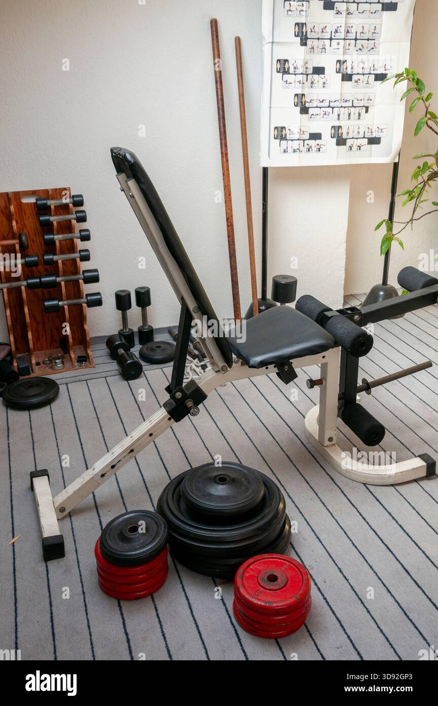 Parigi, Francia, oggetti in palestra, attrezzature per esercizi, manubri Foto Stock