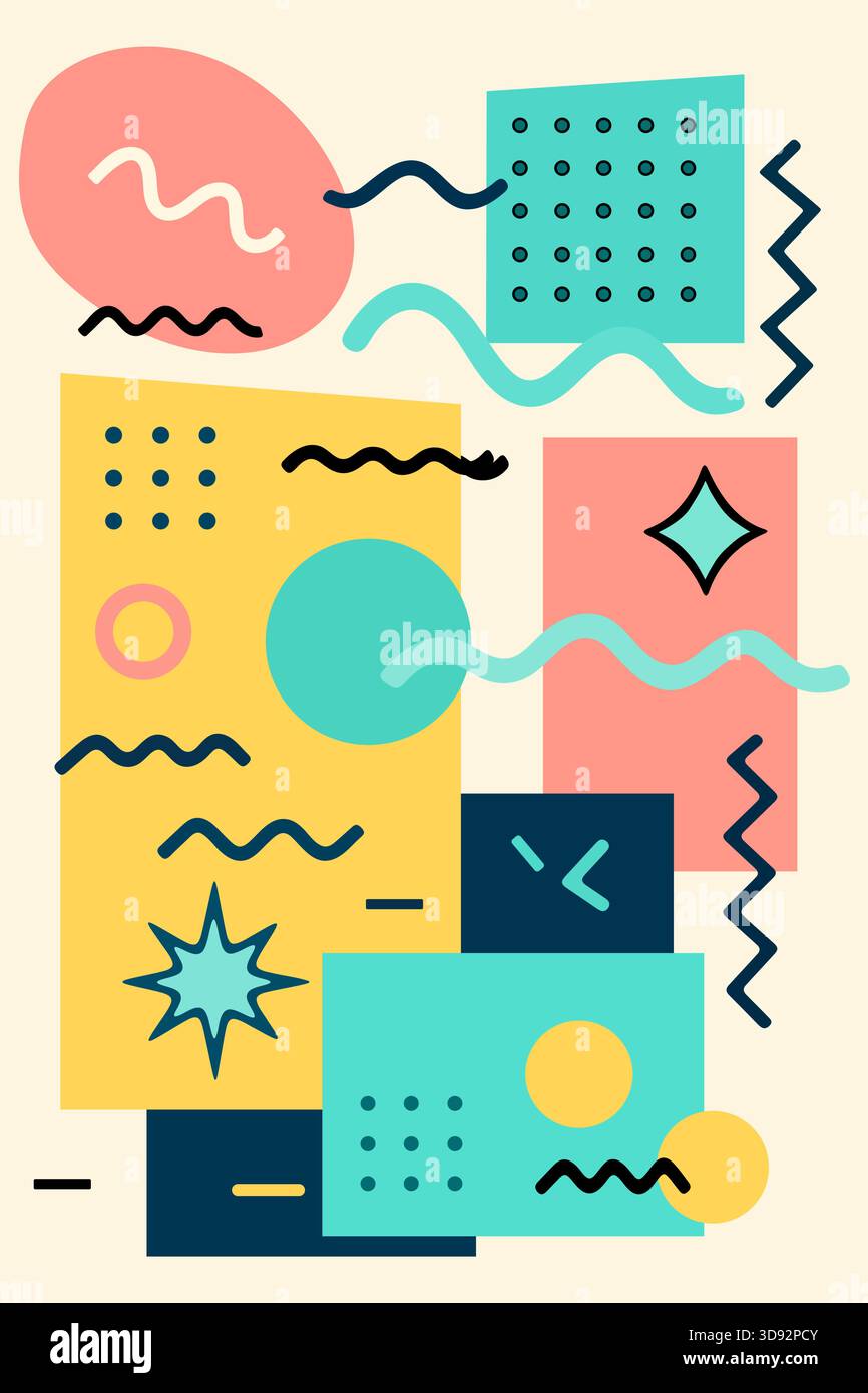 Motivo di sfondo astratto geometrico in stile retrò con forme e linee Illustrazione Vettoriale