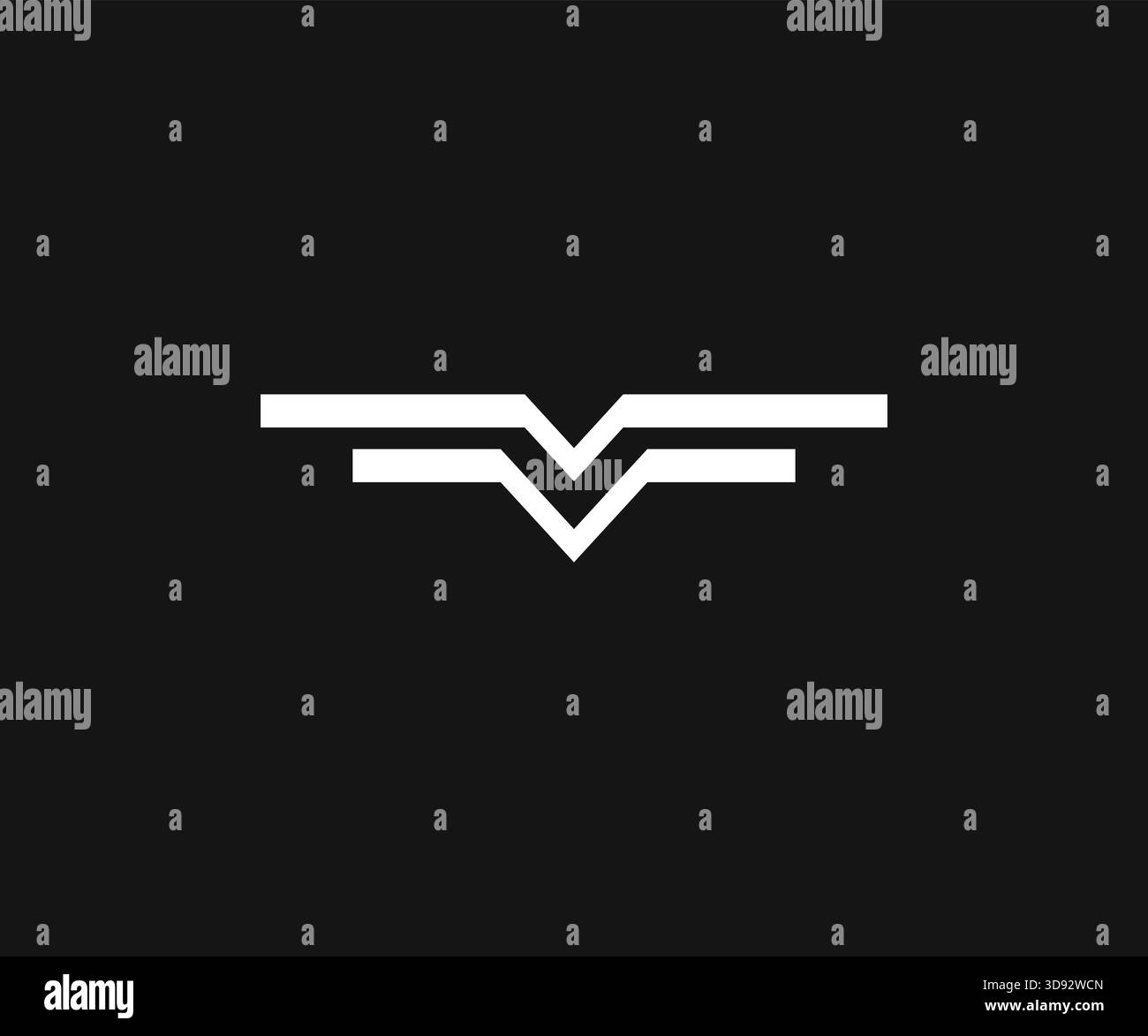 Design con logo V astratto con aspetto alato o piuma su sfondo nero Illustrazione Vettoriale